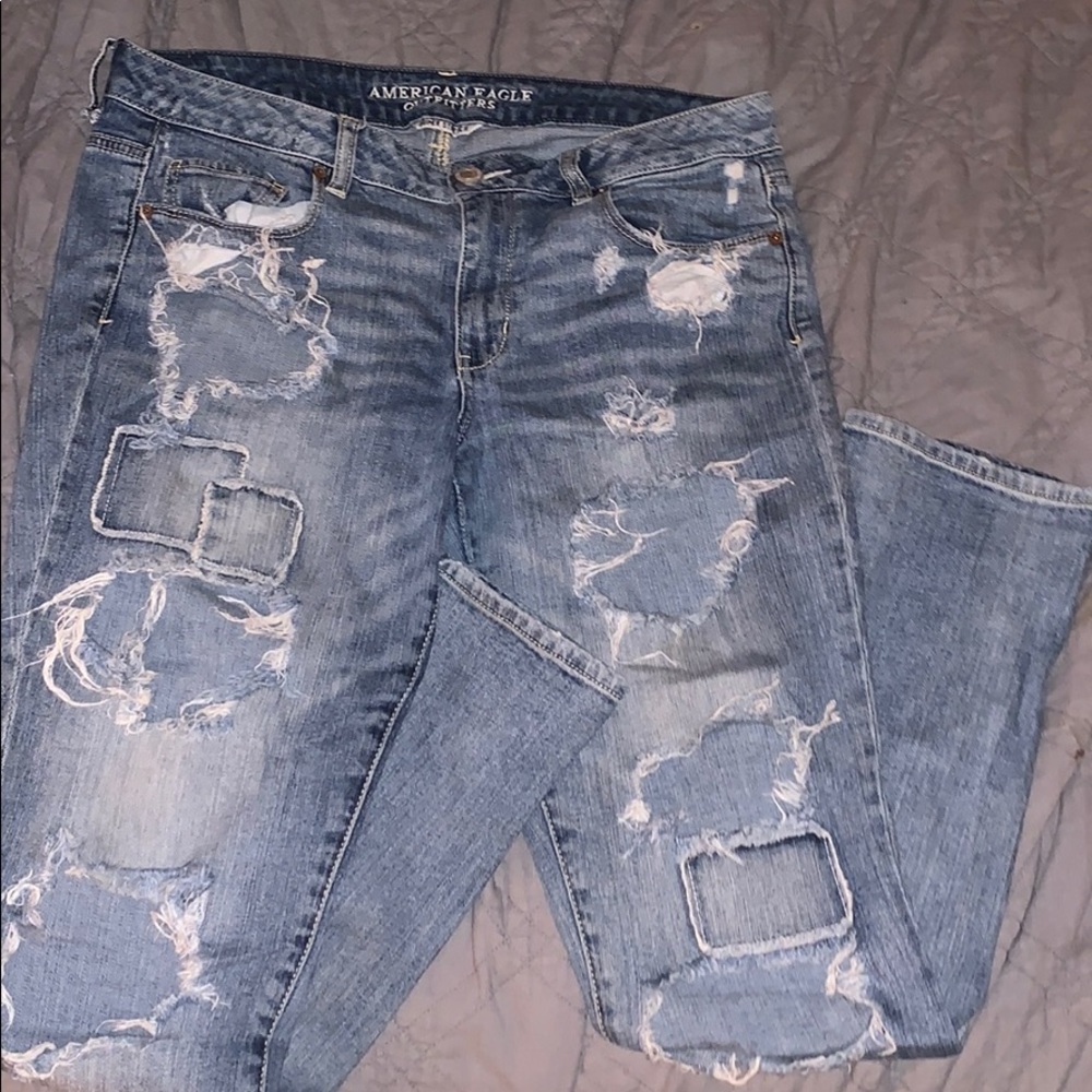 Mid Rise Mixed Wash Blue Ripped Skinny Jeans
